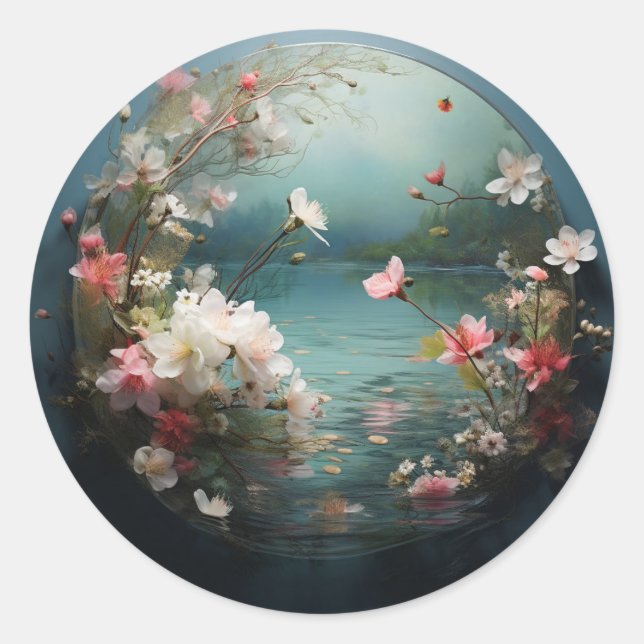 Pegatina Redonda Pegatinas de fantasía floral - Un estallido de bel (Anverso)