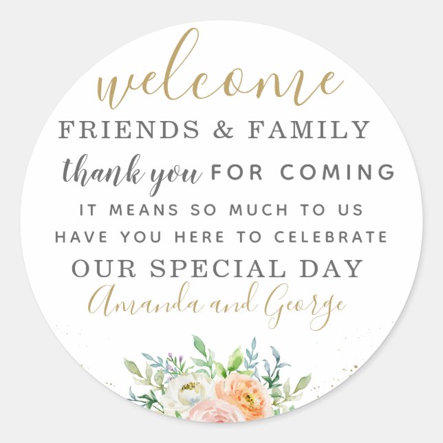 Pegatina Redonda Pegatinas de favores de bodas personalizadas graci (Anverso)