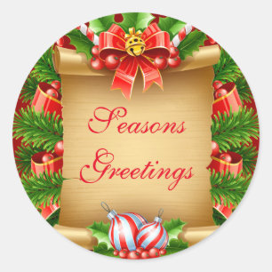 Pegatina Redonda Pegatinas de feriado de Seasons Greetings