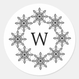 Pegatina Redonda Pegatinas de feriado Ebony Snowflake Wreath