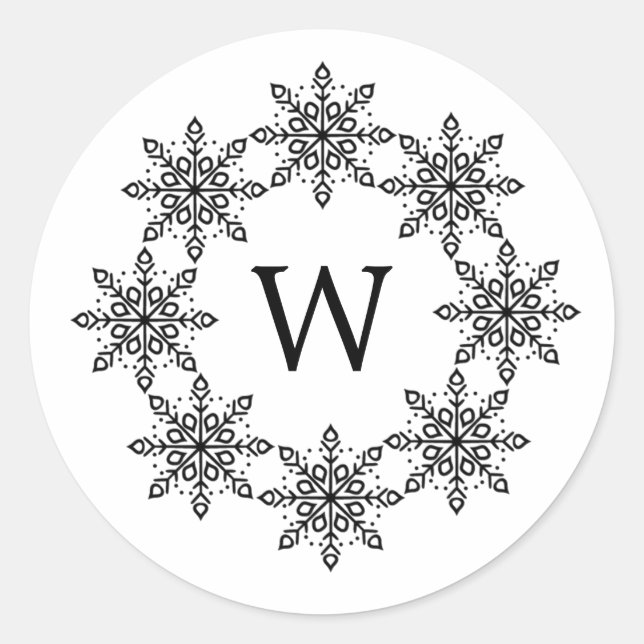 Pegatina Redonda Pegatinas de feriado Ebony Snowflake Wreath (Anverso)