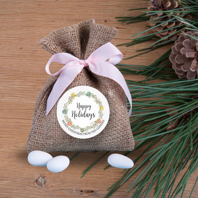 Pegatina Redonda Pegatinas de Festive Wreath Happy Holidays (Subido por el creador)