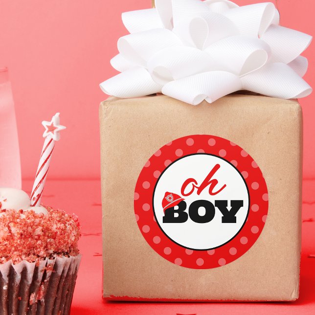 Pegatina Redonda Pegatinas de Fiesta Baby Shower de Firetruck Oh Bo (Subido por el creador)