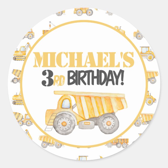 Pegatina Redonda Pegatinas de Fiesta de camionetas de volcado de co (Anverso)