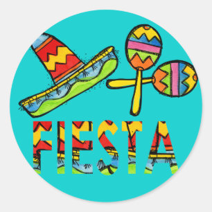 Pegatina Redonda Pegatinas de Fiesta Fiesta Sombrero Maraca