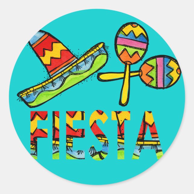 Pegatina Redonda Pegatinas de Fiesta Fiesta Sombrero Maraca (Anverso)