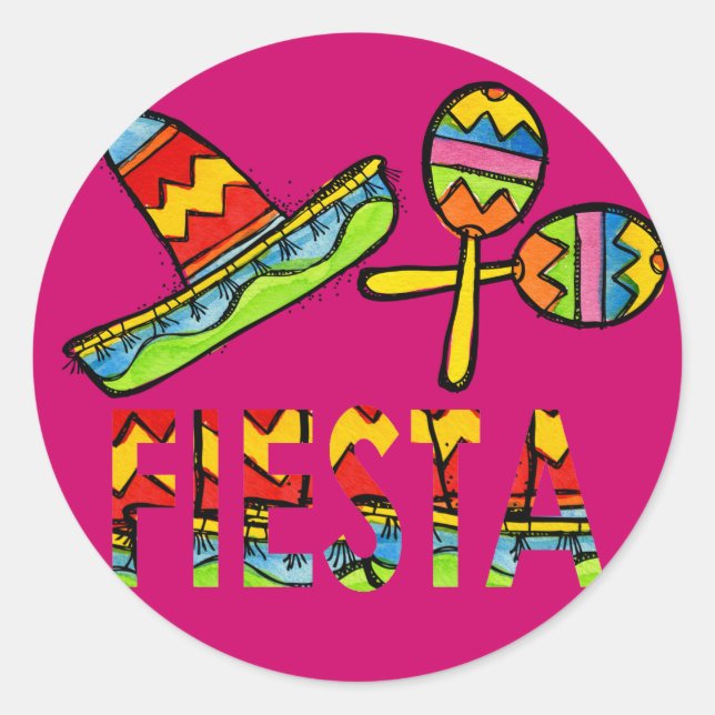 Pegatina Redonda Pegatinas de Fiesta Fiesta Sombrero Maraca (Anverso)