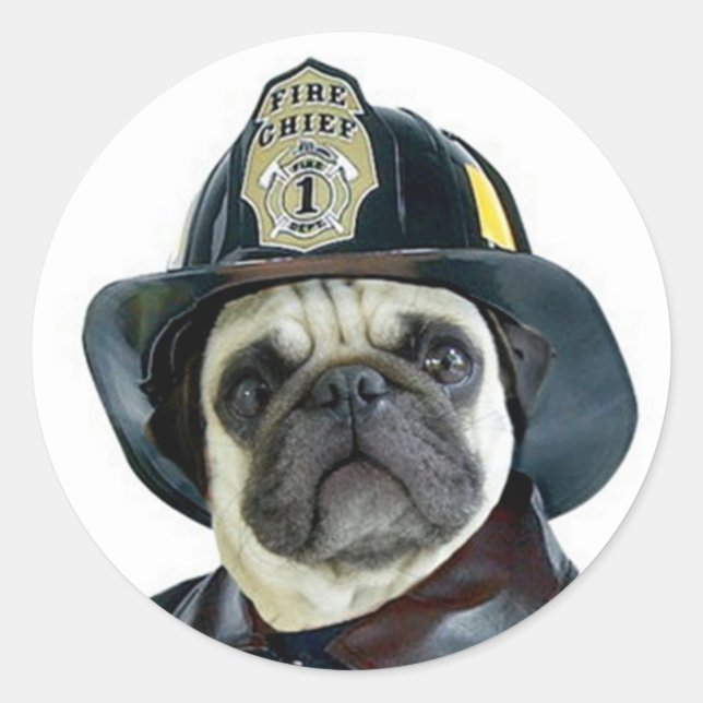 Pegatina Redonda Pegatinas de Fireman Pug (Anverso)