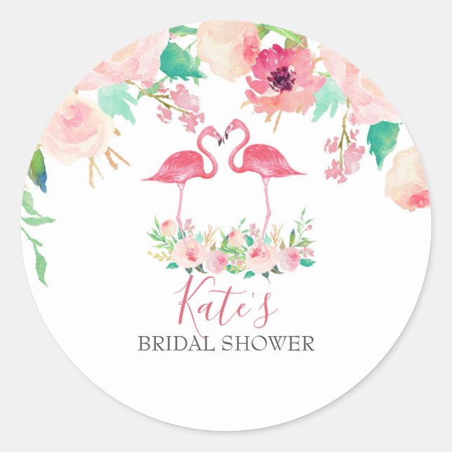 Pegatina Redonda Pegatinas de Flamingo (Anverso)