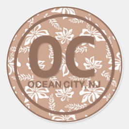 Pegatina Redonda PEGATINAS de flores de la OC Ocean City NJ Brown B