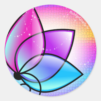 Pegatina Redonda Pegatinas de flores moradas brillantes