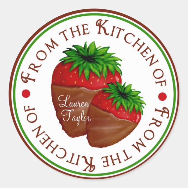 Pegatina Redonda Pegatinas de fresas cubiertas de chocolate (Anverso)