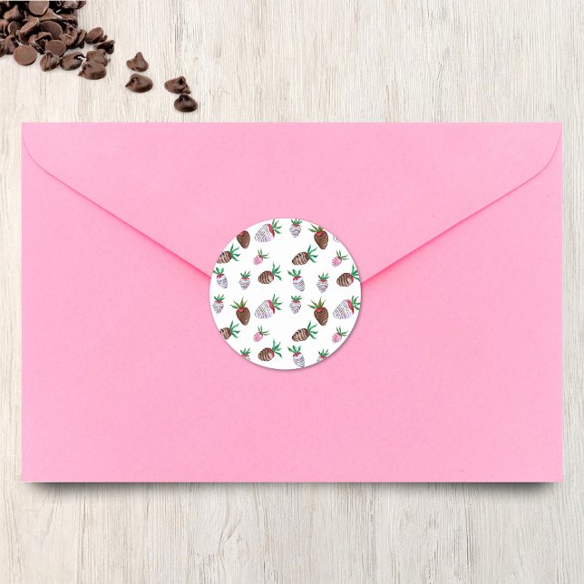 Pegatina Redonda Pegatinas de fresas cubiertas de chocolate acuarel (Subido por el creador)