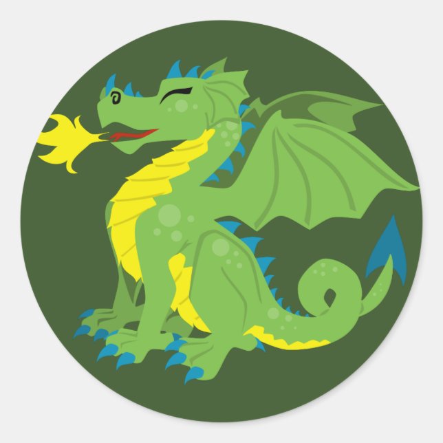 Pegatina Redonda Pegatinas de Fun Fiery Dragon (Anverso)