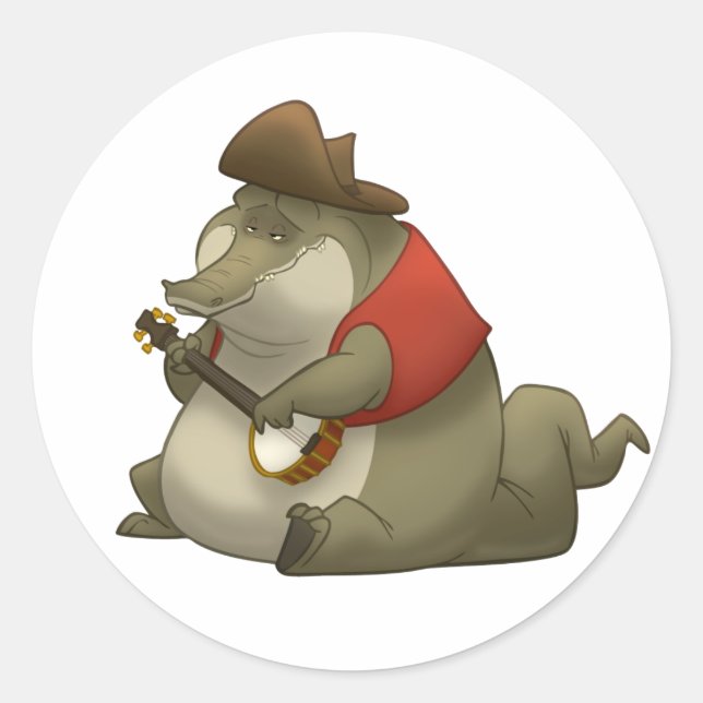 Pegatina Redonda Pegatinas de Gator de Banjo-Strummin (Anverso)