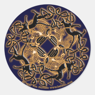 Pegatina Redonda Pegatinas de gatos de Knotwork celtas, azul
