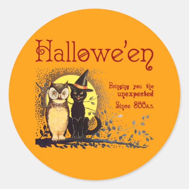 Pegatina Redonda Pegatinas de gatos y búhos de época (Anverso)