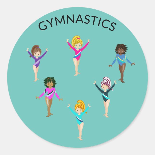 Pegatina Redonda Pegatinas de gimnasia chica con 6 gimnastas (Anverso)