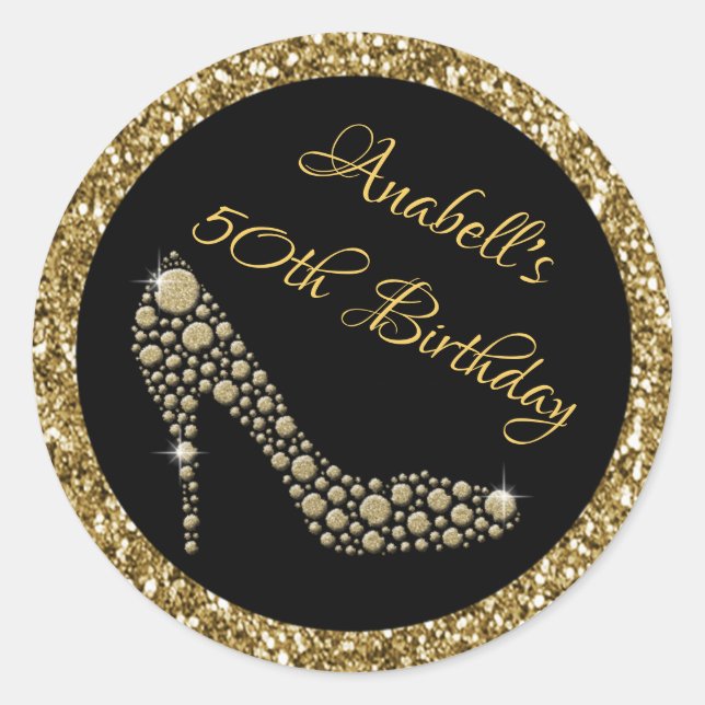 Pegatina Redonda Pegatinas de Golden High Heels 50 cumpleaños (Anverso)