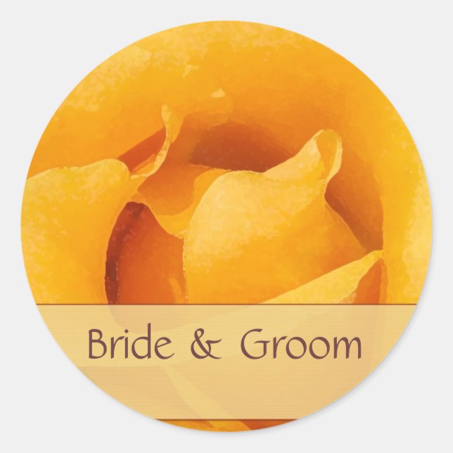 Pegatina Redonda Pegatinas de Golden Yellow Rose Bride y Groom (Anverso)