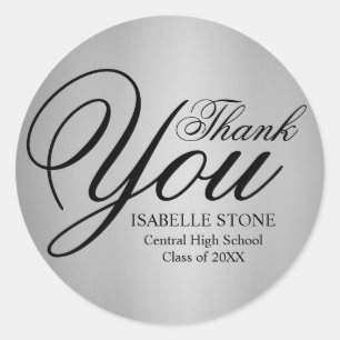 Pegatina Redonda Pegatinas de graduación de Silver y Black Gracias