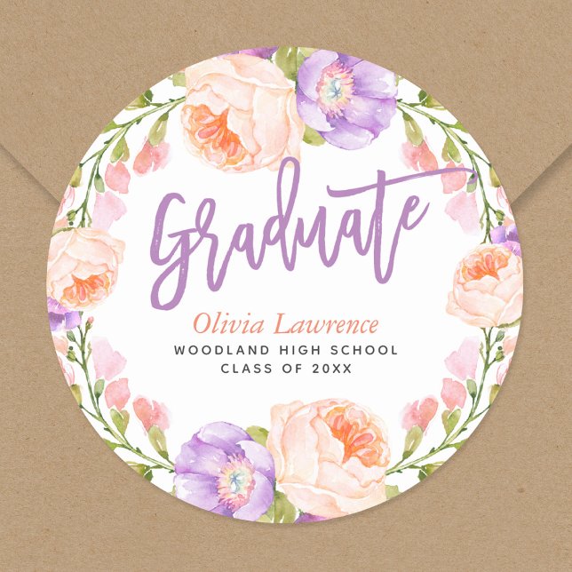 Pegatina Redonda Pegatinas de Graduación Personalizada de Floral de (Subido por el creador)