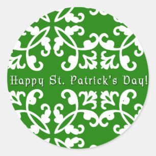 Pegatina Redonda Pegatinas de Green and White Swirls St. Patrick's