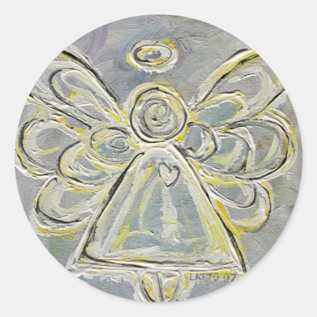 Pegatina Redonda Pegatinas de Guardian White and Silver Angel Perso (Anverso)