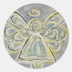 Pegatina Redonda Pegatinas de Guardian White and Silver Angel Perso