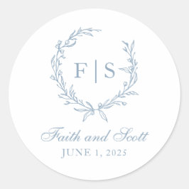 Pegatina Redonda Pegatinas de guirnaldas con monograma azul claro