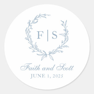 Pegatina Redonda Pegatinas de guirnaldas con monograma azul claro