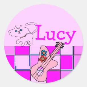 Pegatina Redonda Pegatinas de guitarra Lucy kitten