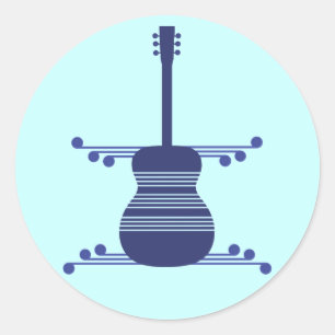 Pegatina Redonda Pegatinas de guitarra retro, azul marino