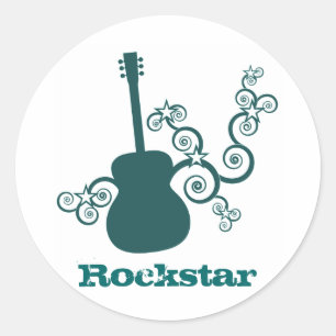 Pegatina Redonda Pegatinas de guitarra Rockstar, Verde azulado oscu