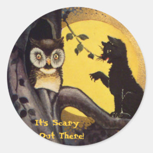 Pegatina Redonda Pegatinas de Halloween con advertencia de Owl