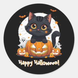 Pegatina Redonda Pegatinas de Halloween con felino negro | Kawaii