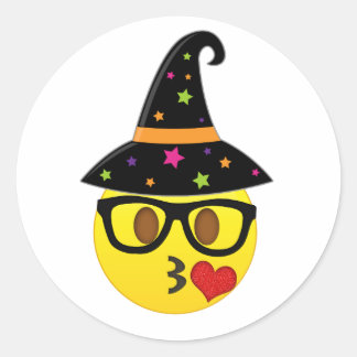 Pegatina Redonda Pegatinas de Halloween de Emoji Bruja para niños