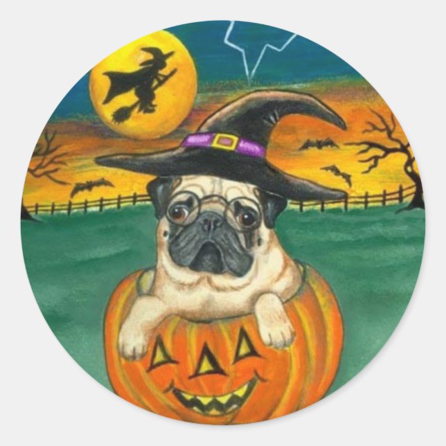 Pegatina Redonda Pegatinas de Halloween de Harry Potter Pug (Anverso)