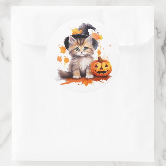 Pegatina Redonda Pegatinas de Halloween Kitten (Bolso)