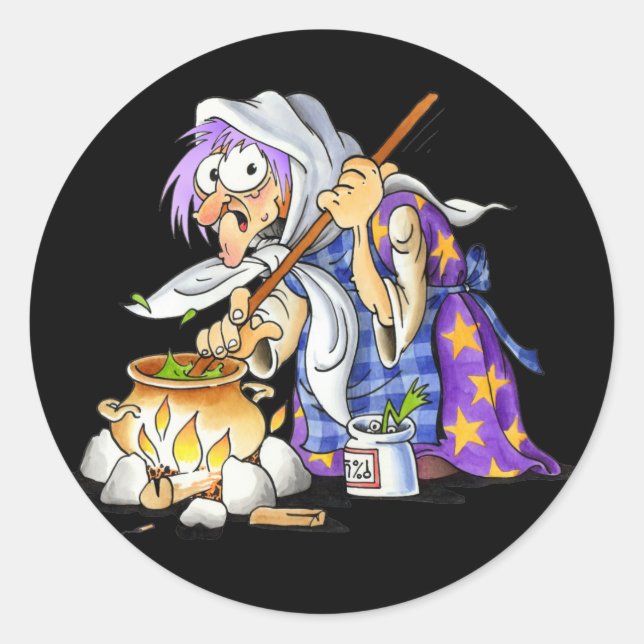 Pegatina Redonda Pegatinas de Halloween negros con bruja morada (Anverso)