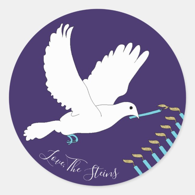 Pegatina Redonda Pegatinas de Hanukkah (1 1/2"/3") "Dove Menorah/Go (Anverso)