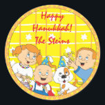 Pegatina Redonda Pegatinas de Hanukkah (1 1/2" o 3") ¡Diversión de<br><div class="desc">Personalice cambiando el tamaño del tipo de letra, el estilo, el color y la redacción. Tantos usos: De y hacia pegatinas de regalo, Gracias pegatinas en bolsas de regalo, Toppers de pasteles (pegue en el material pesado, corte el pegatina, toma de dientes de cinta en la parte posterior del material...</div>