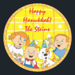 Pegatina Redonda Pegatinas de Hanukkah (1 1/2" o 3") ¡Diversión de<br><div class="desc">Personalice cambiando el tamaño del tipo de letra, el estilo, el color y la redacción. Tantos usos: De y hacia pegatinas de regalo, Gracias pegatinas en bolsas de regalo, Toppers de pasteles (pegue en el material pesado, corte el pegatina, toma de dientes de cinta en la parte posterior del material...</div>