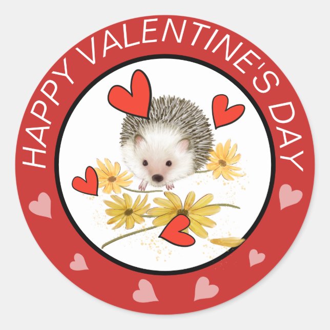 Pegatina Redonda Pegatinas de Hedgehog Hearts Valentines (Anverso)