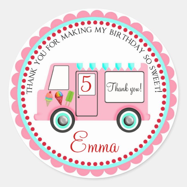 Pegatina Redonda Pegatinas de helados de camiones (Anverso)