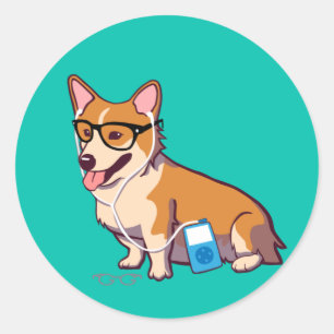 Pegatina Redonda Pegatinas de Hipster Corgi