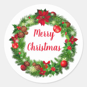 Pegatina Redonda Pegatinas de Holiday Wreath