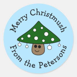Pegatina Redonda Pegatinas de hongos del árbol de Navidad