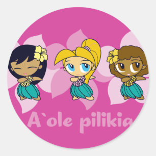 Pegatina Redonda pegatinas de hula chicas "Aloha Honeys" en fucsia