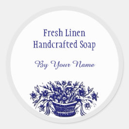 Pegatina Redonda Pegatinas de jabón de flores de color azul blanco 